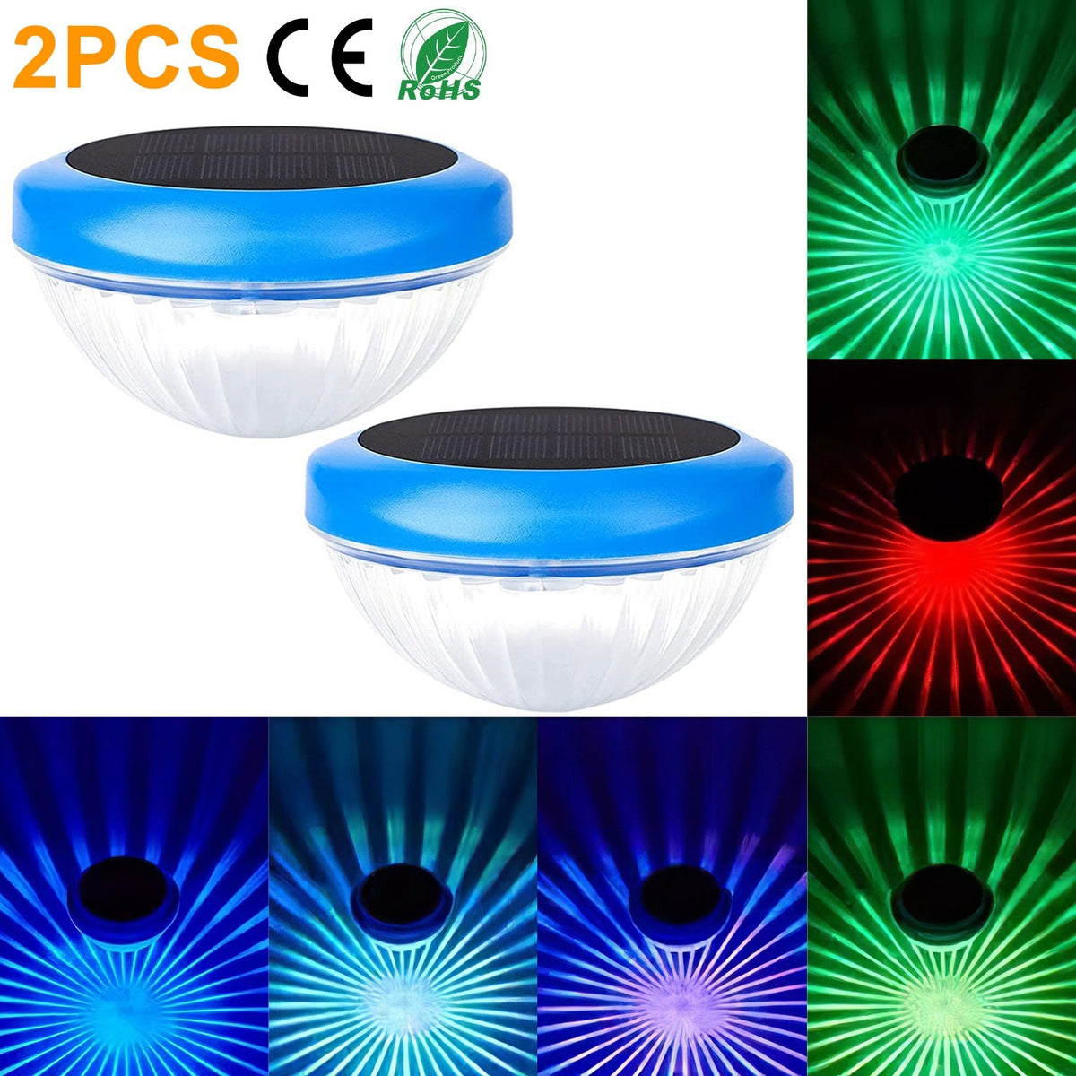 2Pcs Solar Powered Floating LED Light IP65 Waterproof Rechargeable Pool Lamps Gradient Multicolor Changing Outdoor Decortive Lights for Party Pool Pon