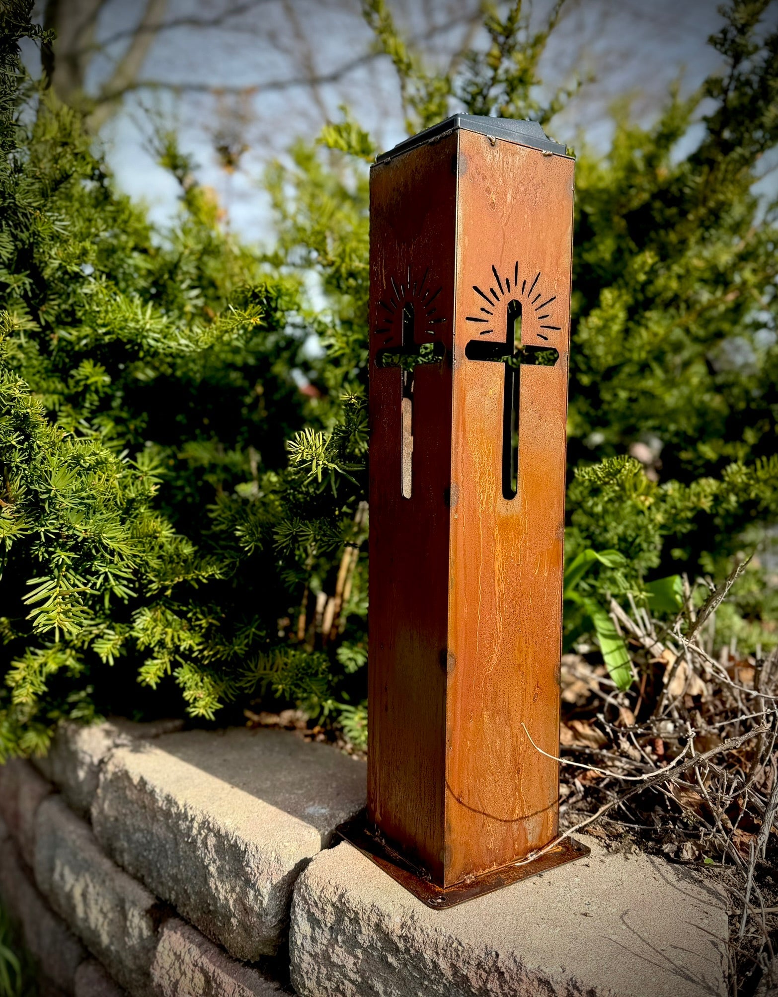 Eternal Light Solar Pillar - Steel Cross