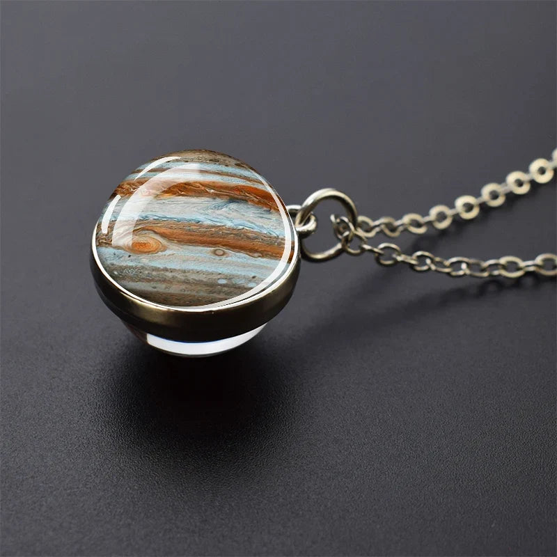 Solar System Glass Ball Pendant Necklace | Astronomy Galaxy Jewelry