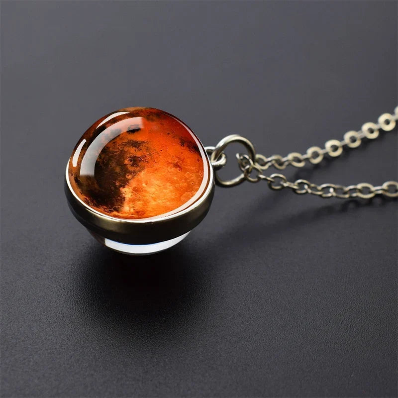 Solar System Glass Ball Pendant Necklace | Astronomy Galaxy Jewelry