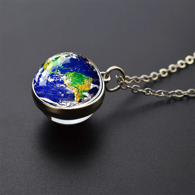 Solar System Glass Ball Pendant Necklace | Astronomy Galaxy Jewelry