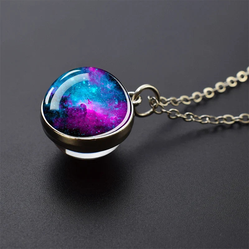 Solar System Glass Ball Pendant Necklace | Astronomy Galaxy Jewelry