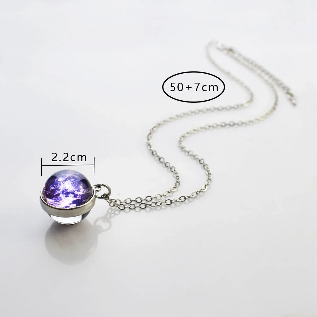Solar System Glass Ball Pendant Necklace | Astronomy Galaxy Jewelry