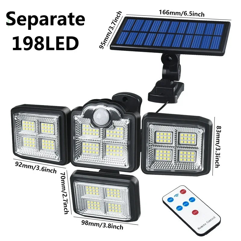 138/198/333/74 LED Solar Lights Outdoor Motion Sensor Human Induction Adjustable Head IP65 Waterproof Solar Power Wall Lamp