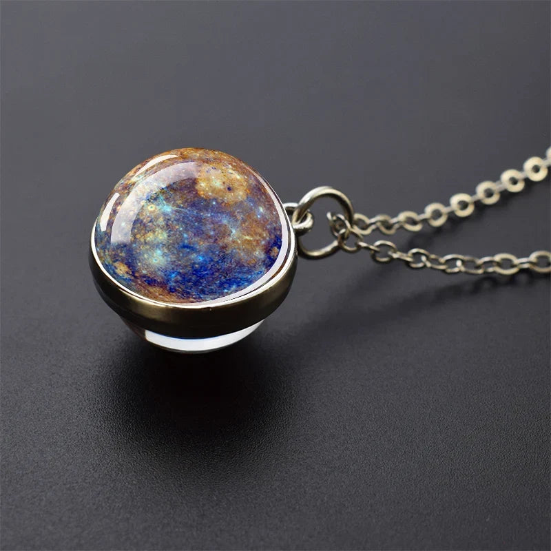 Solar System Glass Ball Pendant Necklace | Astronomy Galaxy Jewelry
