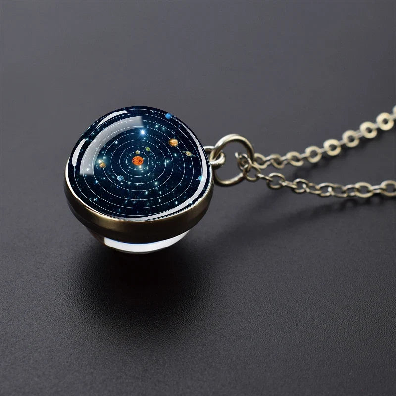 Solar System Glass Ball Pendant Necklace | Astronomy Galaxy Jewelry