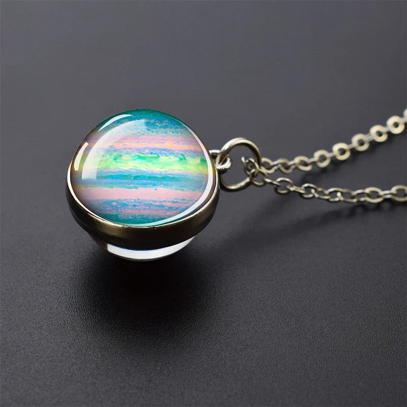 Solar System Glass Ball Pendant Necklace | Astronomy Galaxy Jewelry