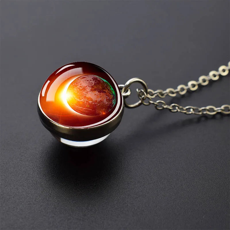 Solar System Glass Ball Pendant Necklace | Astronomy Galaxy Jewelry