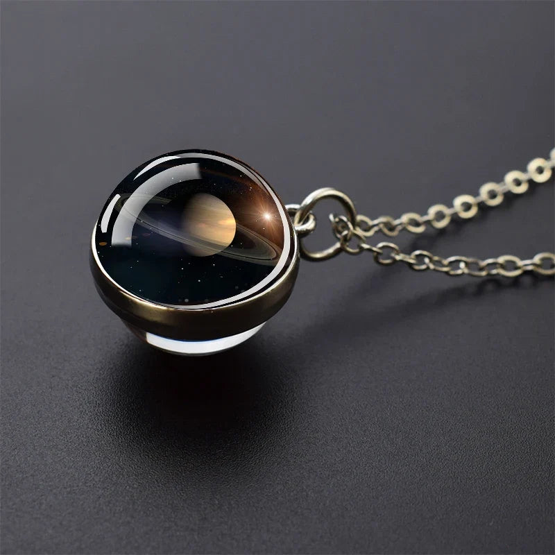 Solar System Glass Ball Pendant Necklace | Astronomy Galaxy Jewelry