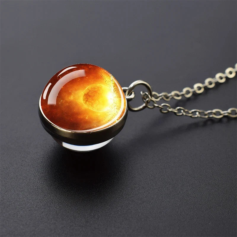 Solar System Glass Ball Pendant Necklace | Astronomy Galaxy Jewelry