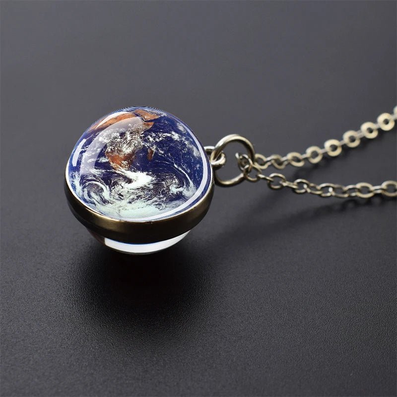 Solar System Glass Ball Pendant Necklace | Astronomy Galaxy Jewelry