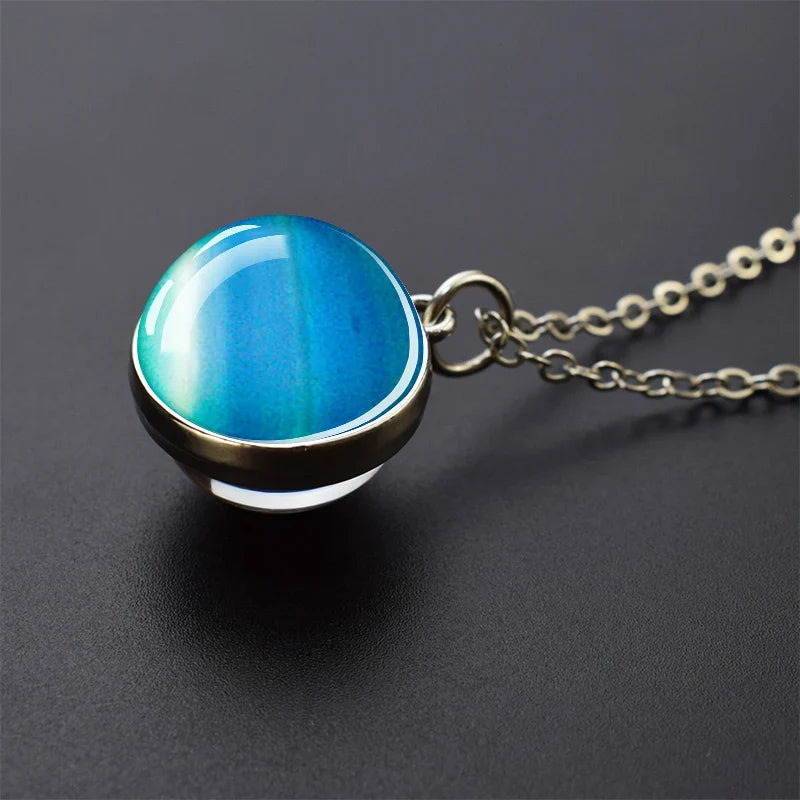 Solar System Glass Ball Pendant Necklace | Astronomy Galaxy Jewelry