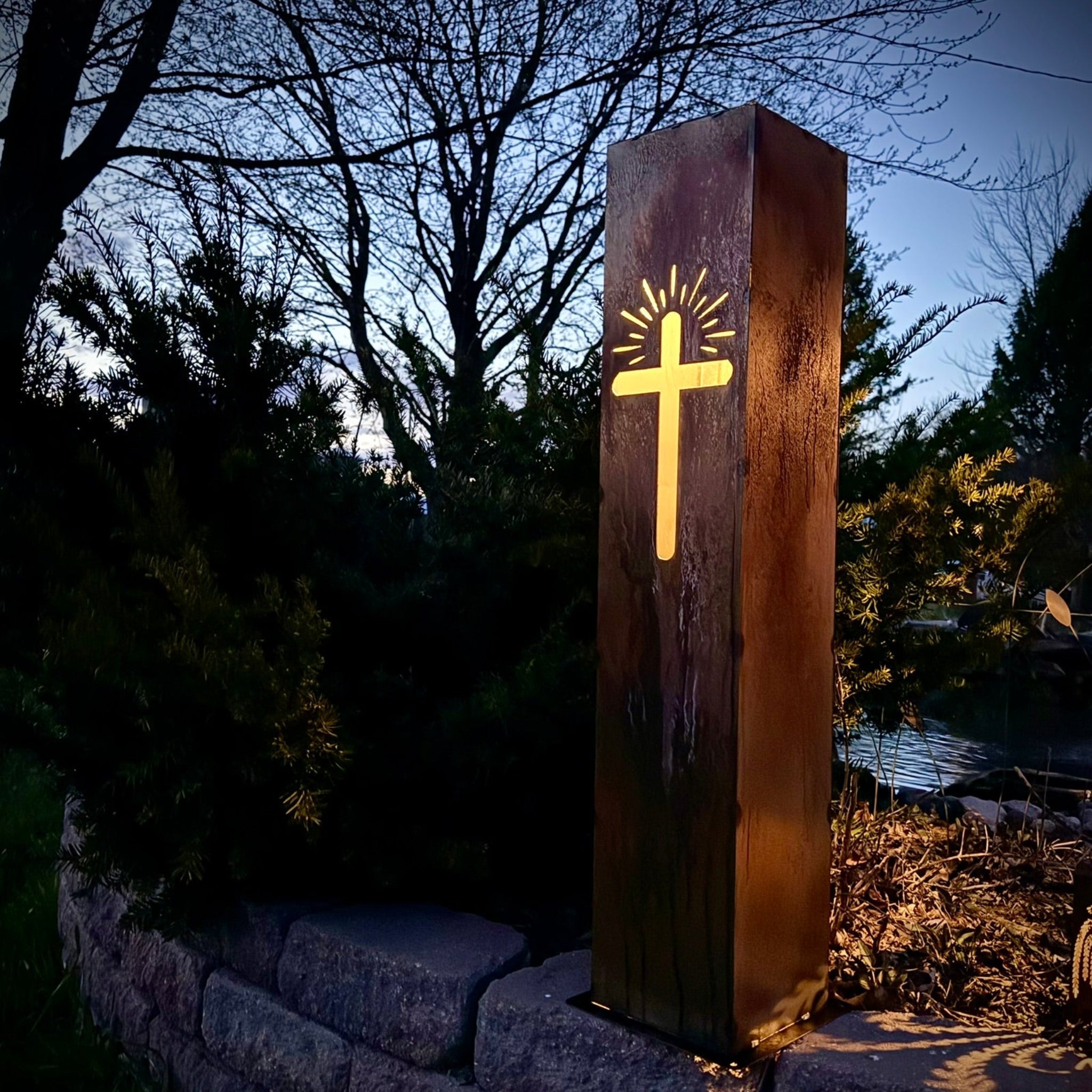 Eternal Light Solar Pillar - Steel Cross