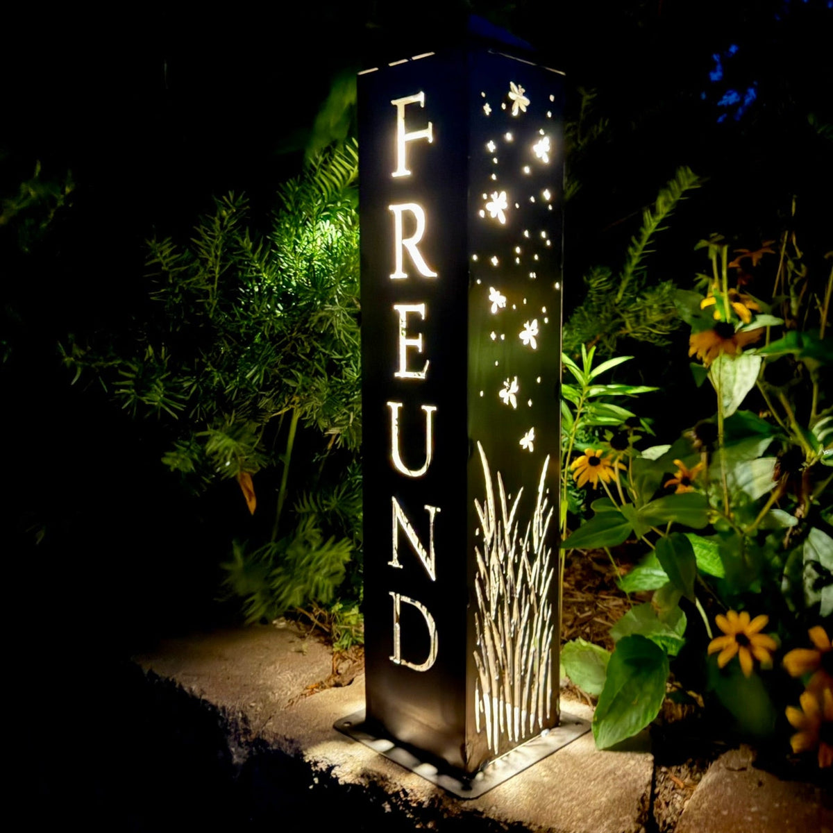 Personalized Fireflies Solar Pillar Light - Steel