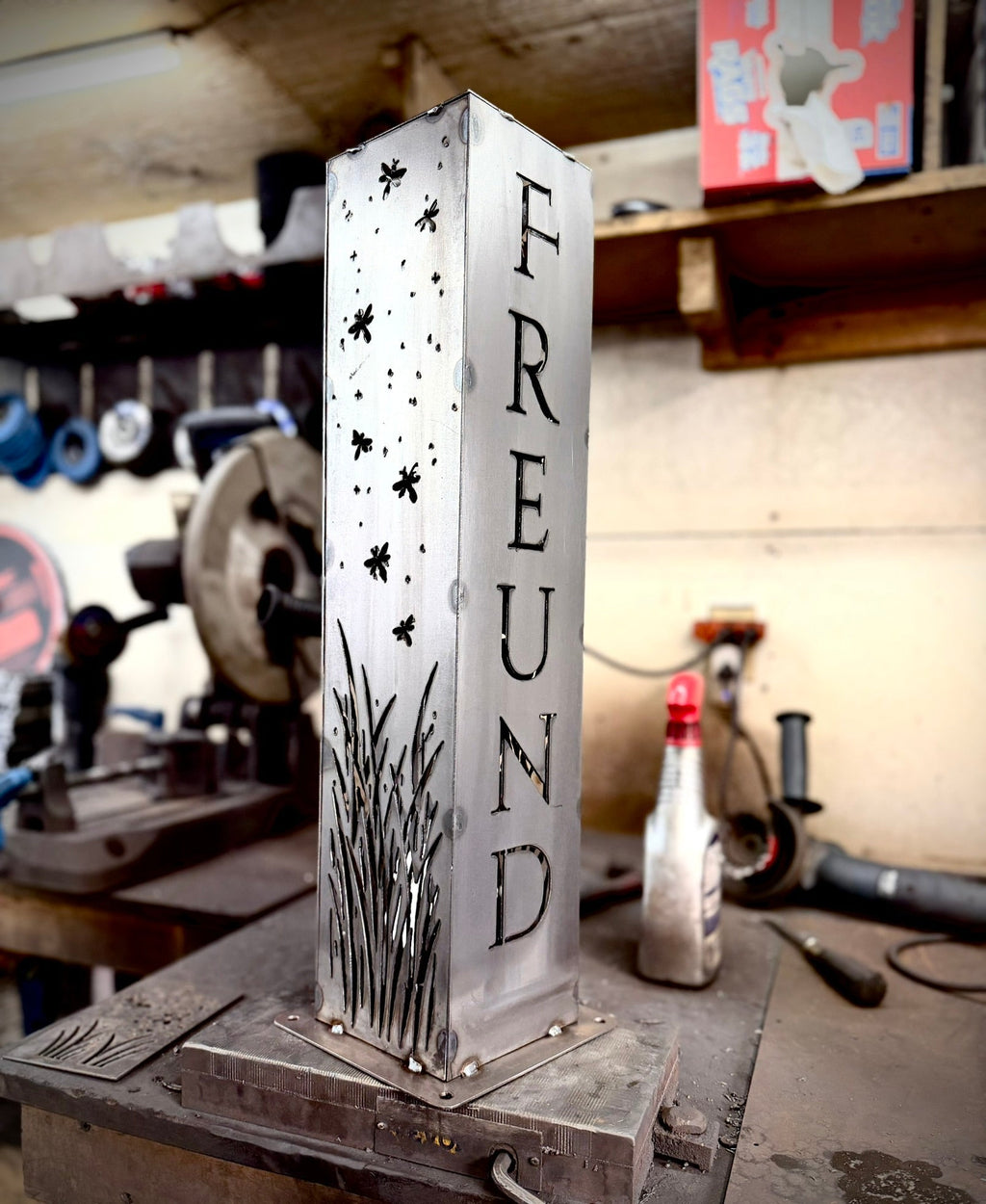 Personalized Fireflies Solar Pillar Light - Steel