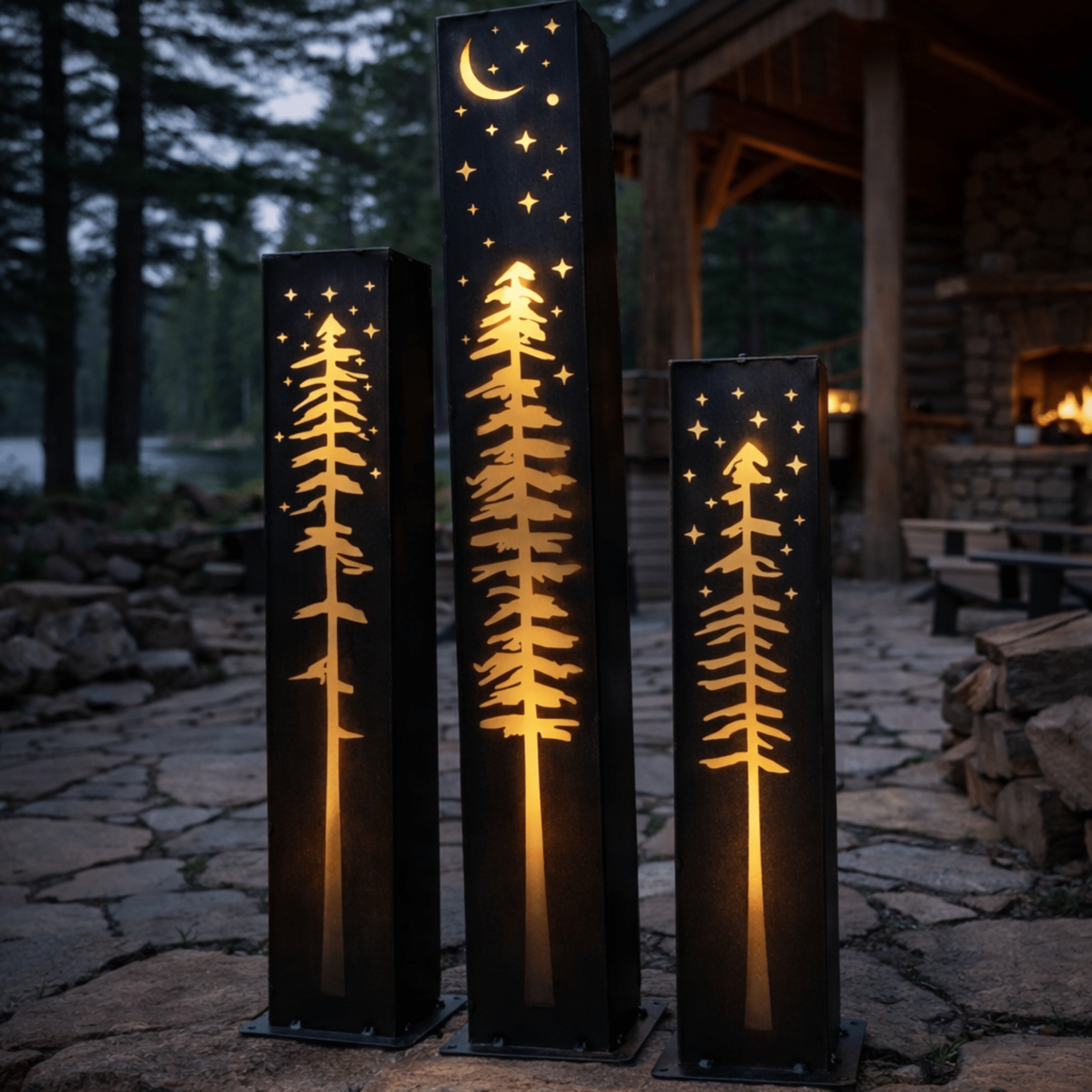 XL Pine Night Sky Solar Luminary Pillar | Steel